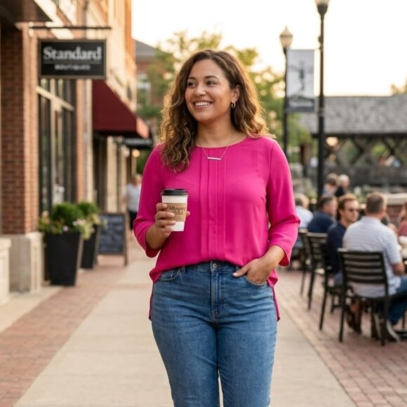 LOFT Tops - NWT Loft Pleated Magenta Workwear Blouse Women Size L